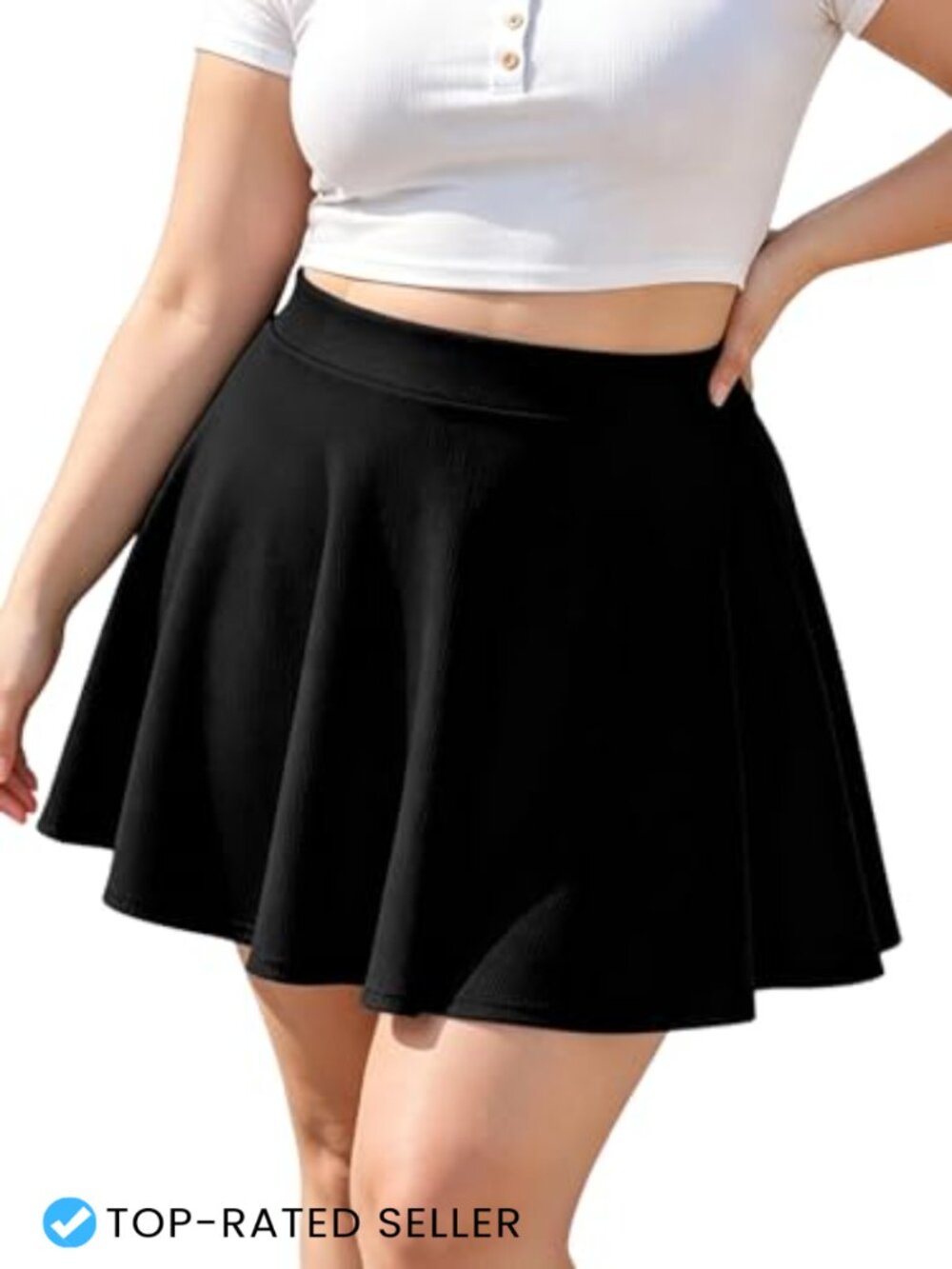 Plus Size High Waisted Skater Mini Skirt A-Line Flared Stretchy